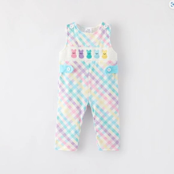 Easter Peeps Patch Short Sleeve Romper- Natural